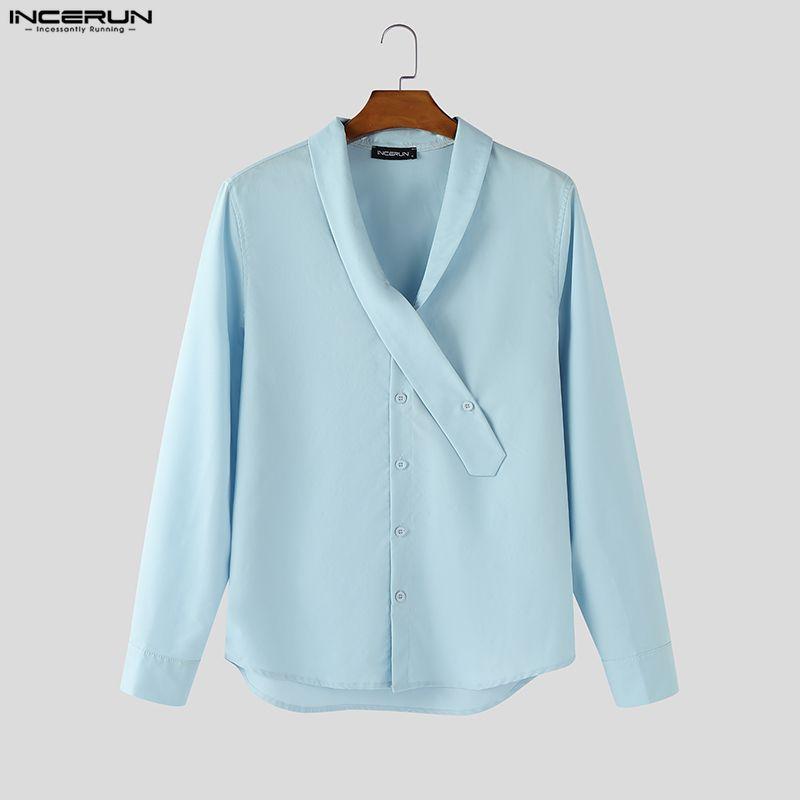 INCERUN Herren V-Ausschnitt Knöpfe Lässig Langarm Hemden