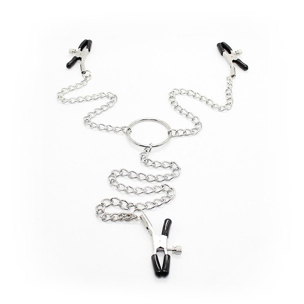 Florya Flirtative Three-Headed Clitoral Clamp Double Nipple Clamps Vaginal Labia Clamps Iron Chain Pendant Lesbian Sex