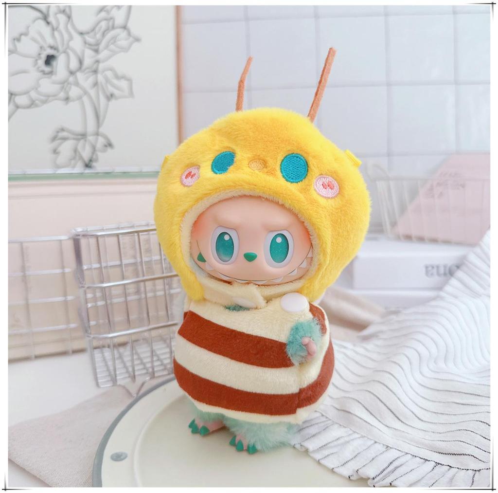First, Second, and Third Generation Labubu Doll Clothes: 17cm Plush Onesie for 10cm Labubu Dolls, Cute Cartoon Design