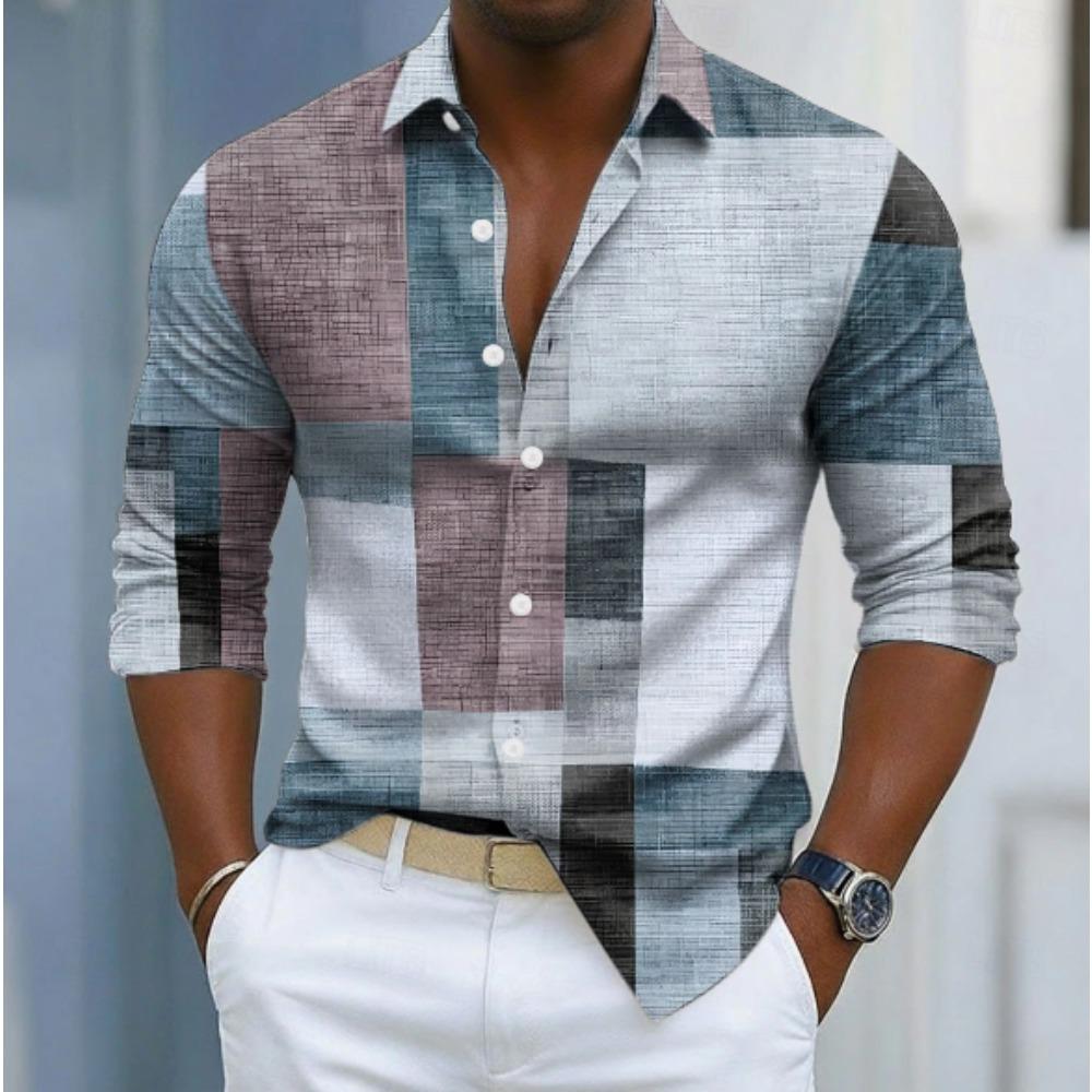 Heren Geometrisch Patroon Bedrukte Lange Mouw Shirts Casual Vest Nieuwe Knopen Vakantie Mode Shirts