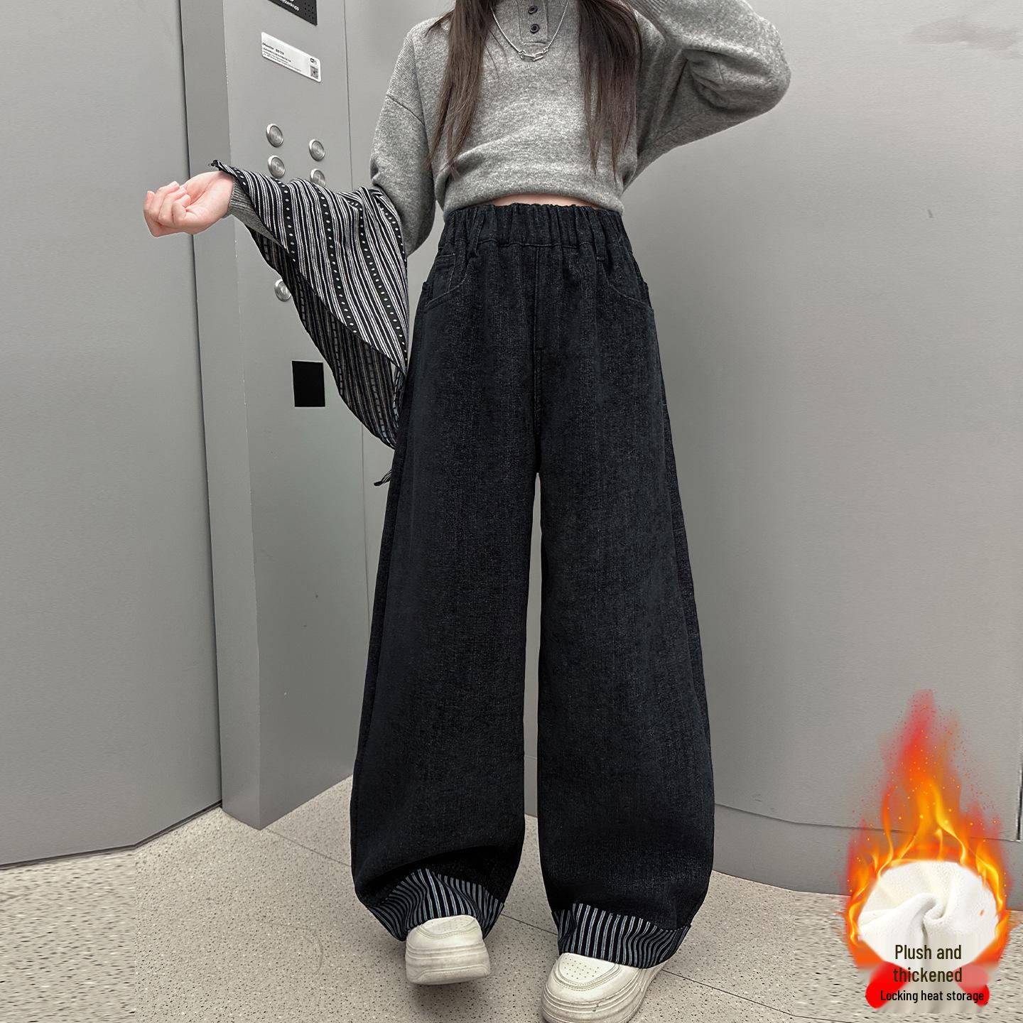 

2025 Trendy Fleece-Lined Girls Autumn/Winter Casual Scimitar Pants 140cm