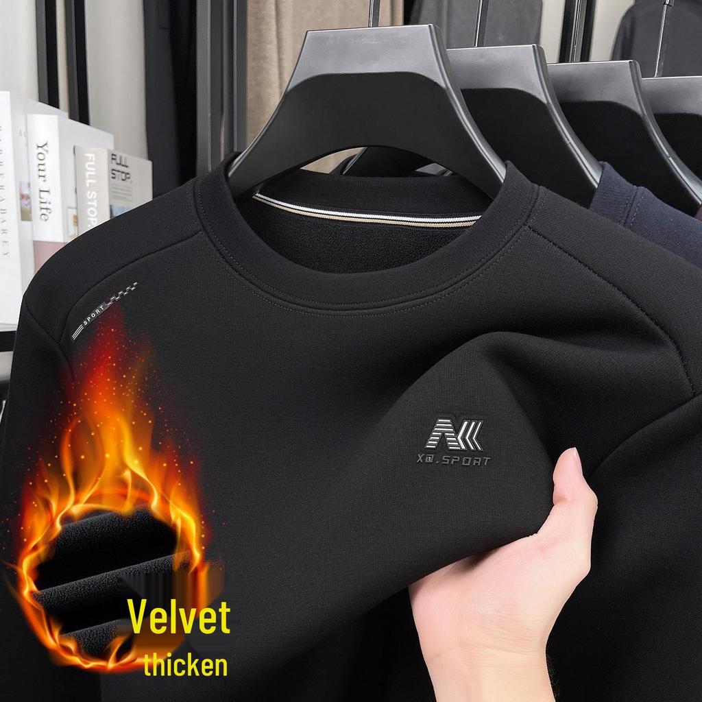2025 Herren Fleece-gefüttertes lässiges Rundhals warmes Sweatshirt Langarm-T-Shirt Winterkollektion