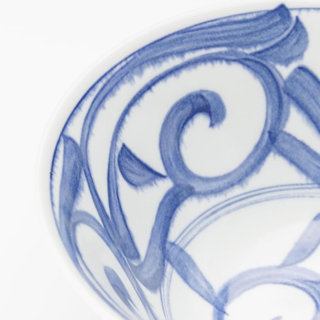 Mino Ware Grass Dinnerware Set Rice Kiritate and Noodle Bowl 19cm Microwave and Dishwasher Made in Product Number 564614 "Indigo Pattern" (Pair) -