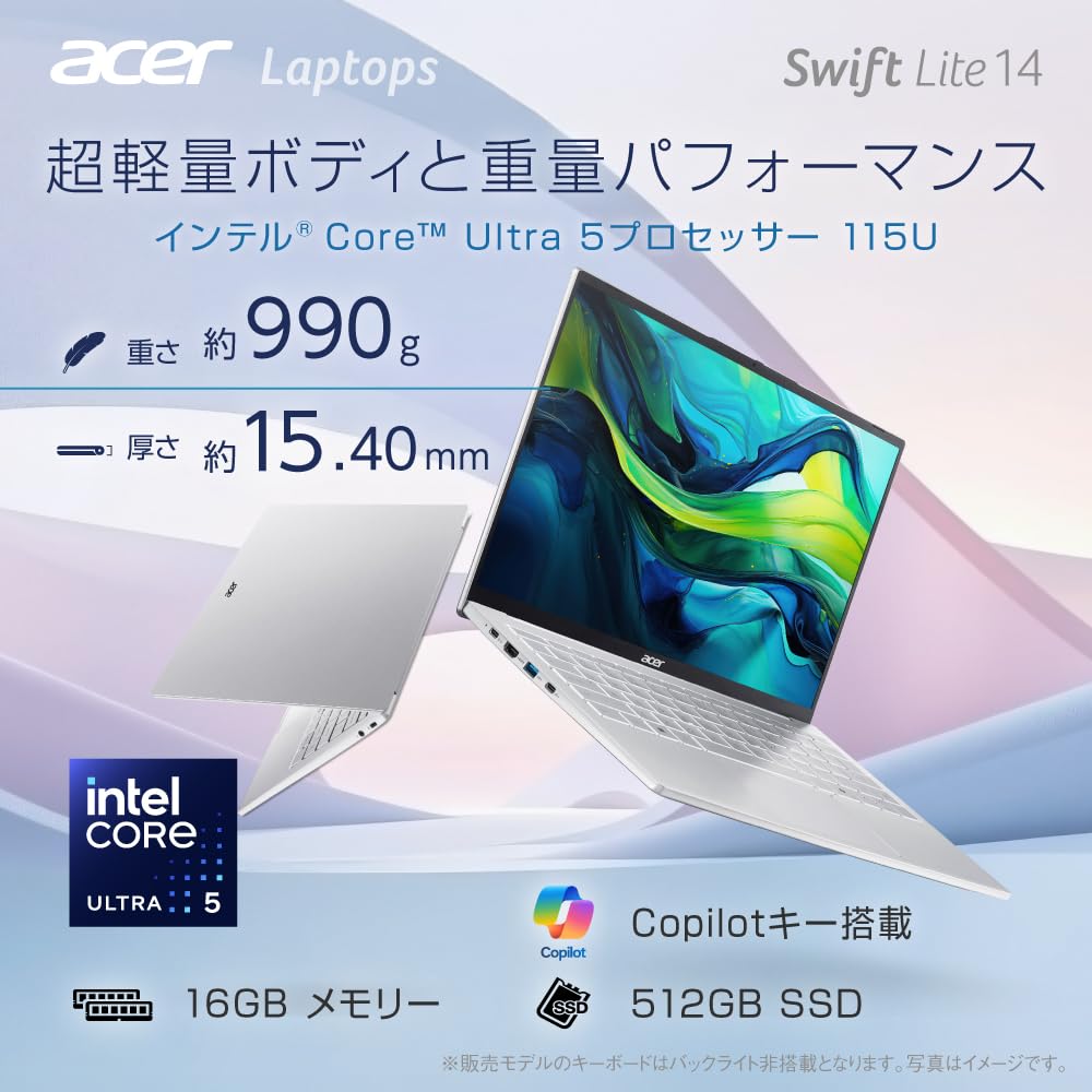 Acer Swift Lite WUXGA IPS Matte Intel Core Ultra 5 115U Aluminum Alloy Battery 2MP Sliding WiFi Speaker and Japanese Keyboard 14, 14-inch, 1610