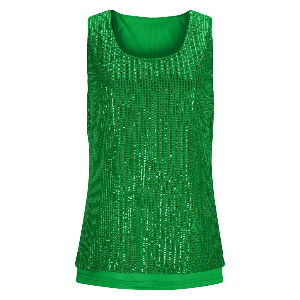 Women's Fashion Sequinned Sleeveless Round,Neck Top