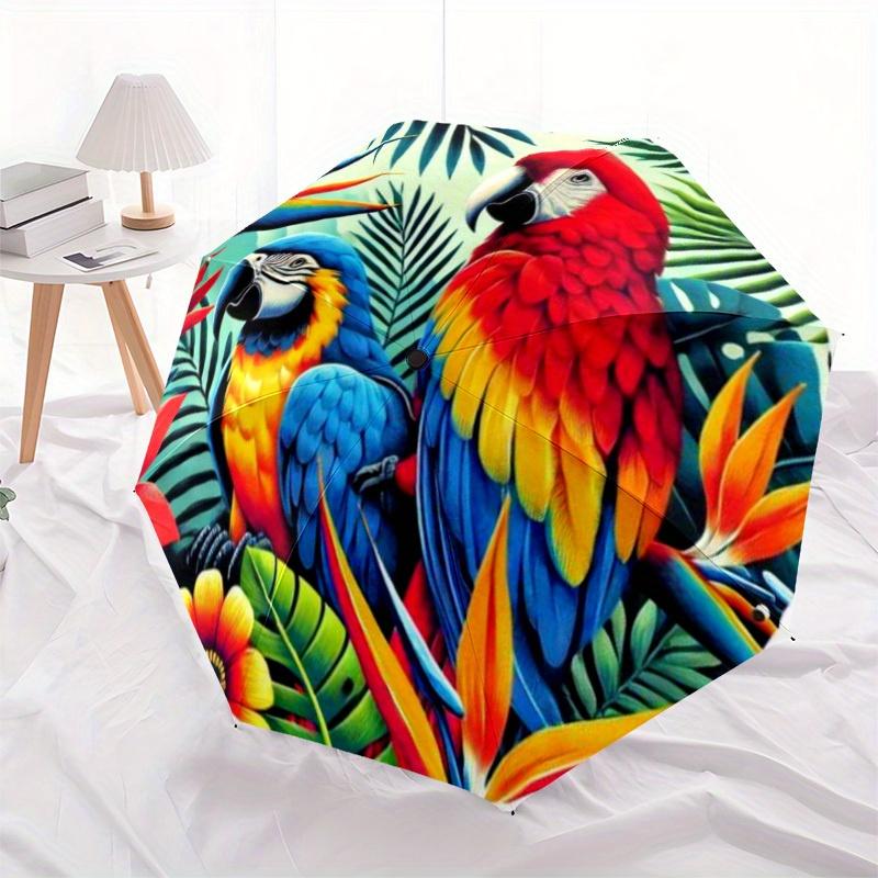 Parrot Paradise: Colorful Macaw & Parrot Umbrella - Durable Iron Frame,8-Rib Structure for All Seasons,Perfect for Home,Travel,and Outdoor A