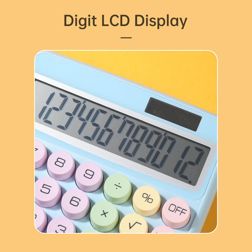 Mechanical Calculator 12 Digit Large LCD Display Big Round Button 15 degrees Tilt Screen Cute Candy Colored Dual Power