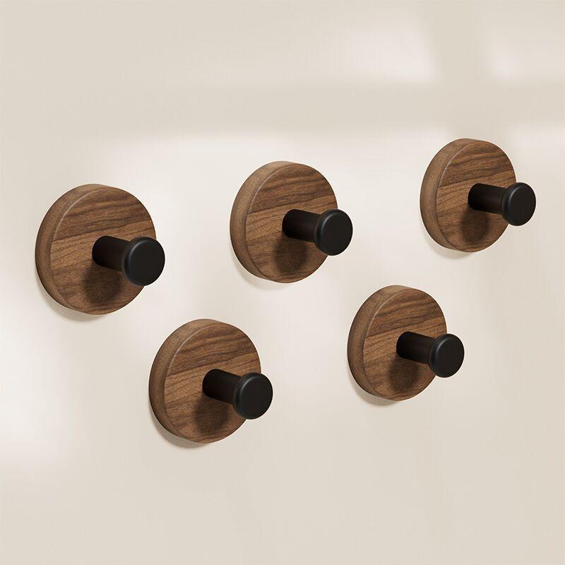 Solid Wood Walnut Door Hook - Punch-Free Adhesive Wall Hanger