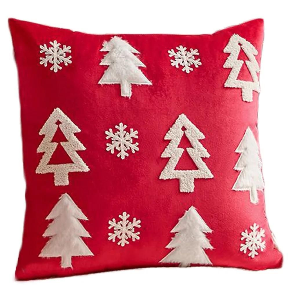 Soft Christmas Tree Velvet Christmas Pillowcase Embroidery INS Style Throw Pillowcover Jacquard Red Cushion Cover Sofa/Bed