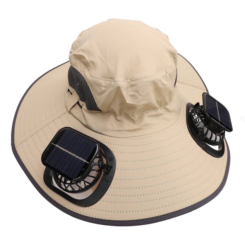 Detachable Sun Fan Hat 3 Speeds   UPF50 Breathable Wide Brim Sun Bucket Hat with 2 Solar Fan for Men