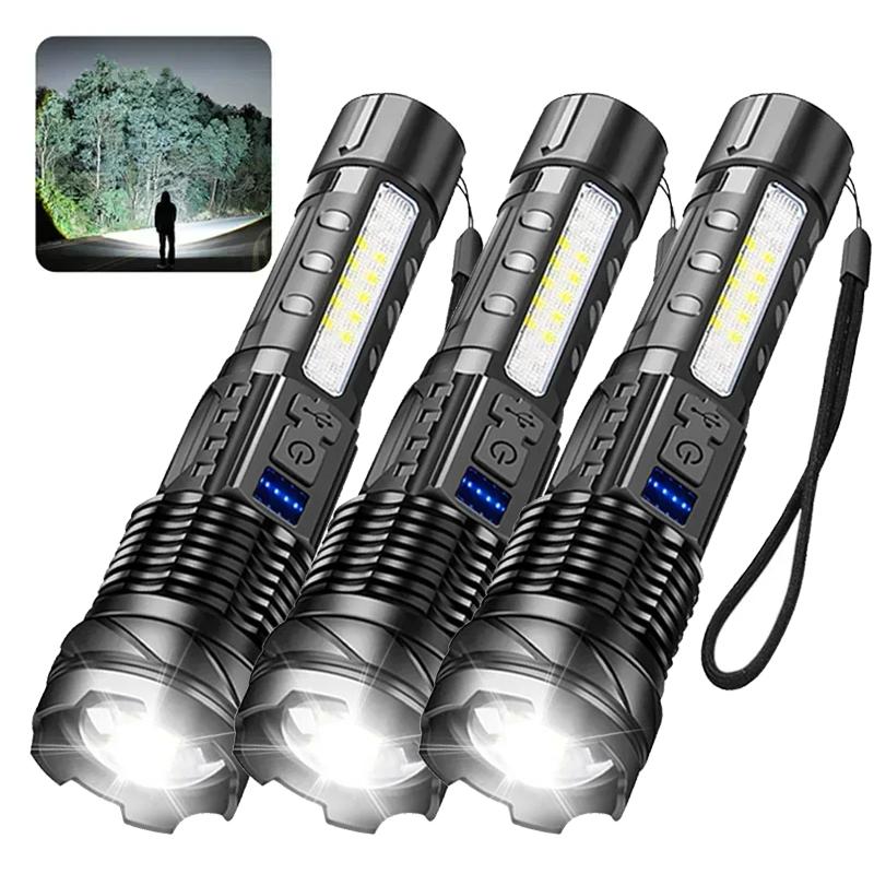 High Strong Power Led Flashlights USB Rechargeable Tactical Light Emergency Spotlights Telescopic Jetbeam Built-in Battery Torch