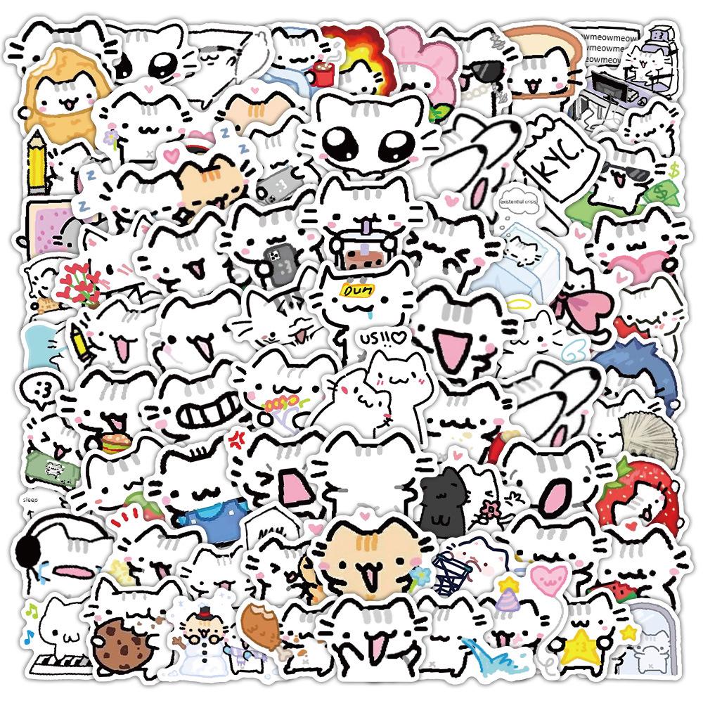 72 Cute Kitten Line Art Stickers: Cartoon Decorations for Phone Case & Laptop - Waterproof