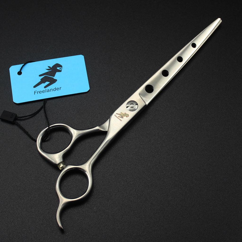 Dz Matte 7.0 Inch High-End Pet Beauty Scissors Head With Hole Fish Bone Reverse Tooth Scissors