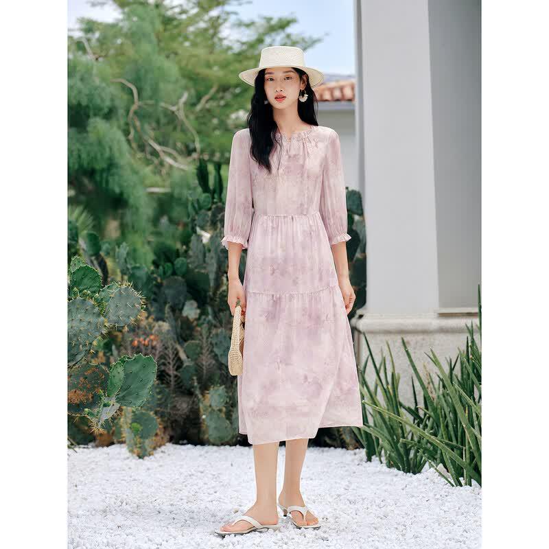 JOEONE Anna K. Women's 100% Silk Botanical Print Dress