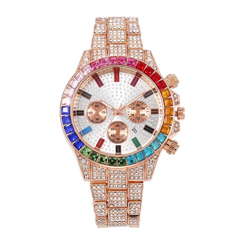 2022 Men's Fashion Quartz Watch with Triple Faux-Eye Design & Full Diamond-Inlaid Steel Band