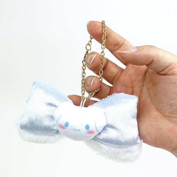 Sanrio Fluffy Ear Ribbon Bag Charm Cinnamoroll Keychain Mascot