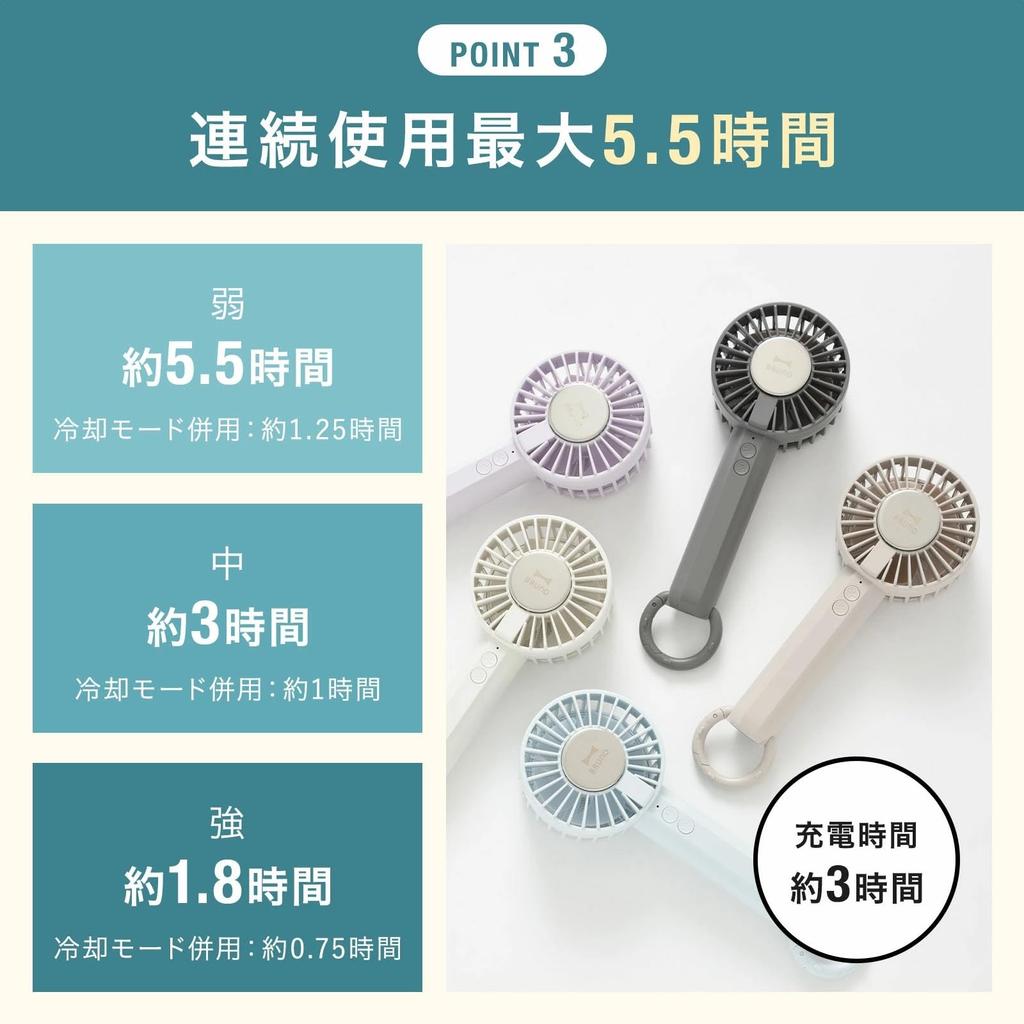 BRUNO Portable Fan, Handy Fan, Small Cooling Plate, 3 Airflow Settings, Type-C Charging, Self-Standing, Carabiner Included, White, BDE070-WH