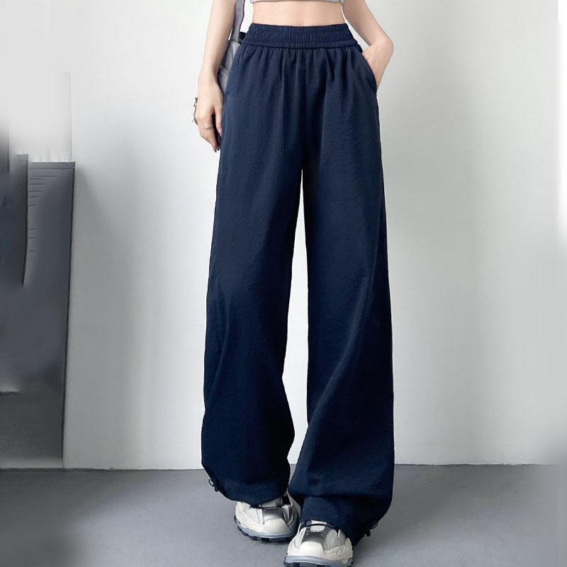 Women's Summer High-Waisted Loose Casual Floor-Length Cotton-Like Butt-Lifting Sun-Protective Pants Drapey Straight-Leg Quick-Drying Wide-Leg Trousers