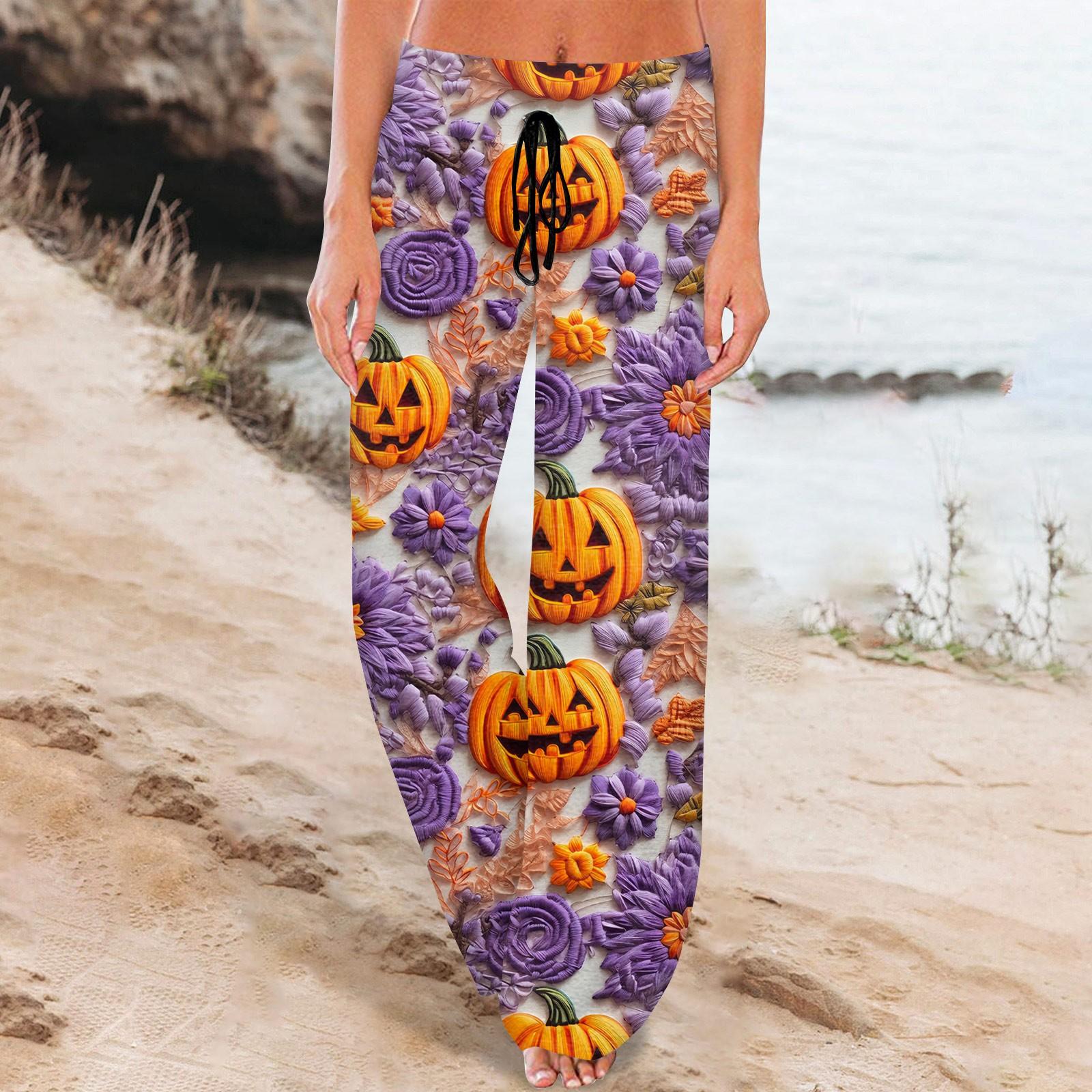 

Женские удобные пижамные штаны с карманами на Хэллоуин и принтом на шнуровке, широкие брюки S фиолетовый