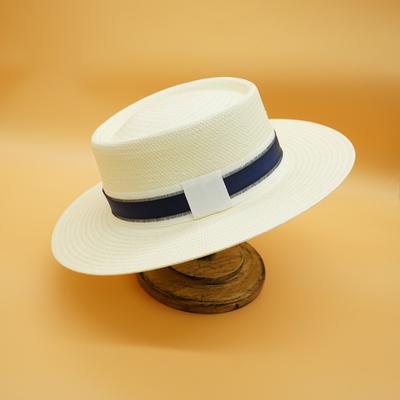 French Elegant Retro White Hand-Woven Flat Top Top Hat Women'S Summer Sunshade Vacation Foreign Trade Panama Straw Hat