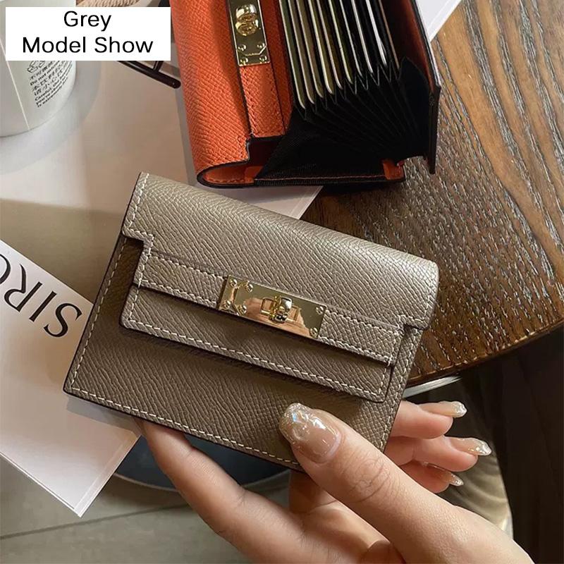 Nové pouzdro na karty z pravé kůže s texturou pro obchodní ID Kreditní karty Hovězí kůže Pouzdro na řidičský průkaz Otočte zámek Card Bag Taška na mince Peněženka