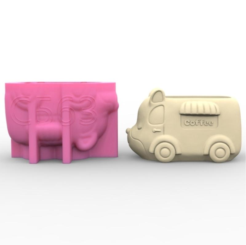 3D DIY Flower Pots Mold Silicone Concrete Mold Animal Car Shape Silicone Vase Molds for Crafting Concrete Candle Holders