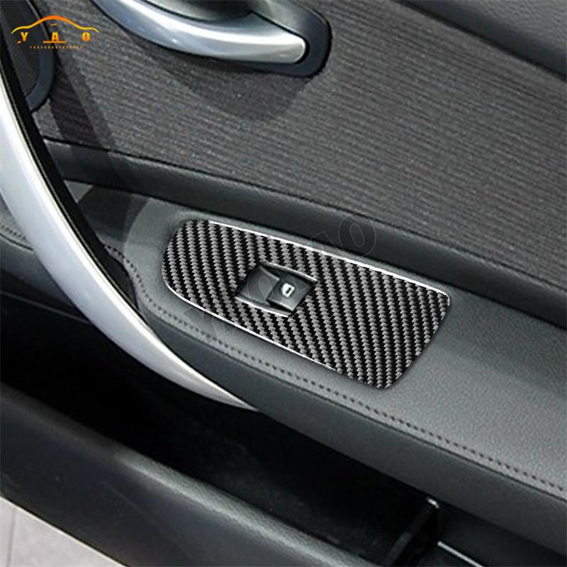 Carbon Fiber Window Lift Panel Tuning Cover Sticker For BMW 1 Series E81 E82 E87 E88 2008-2013 Car Interior Accessories