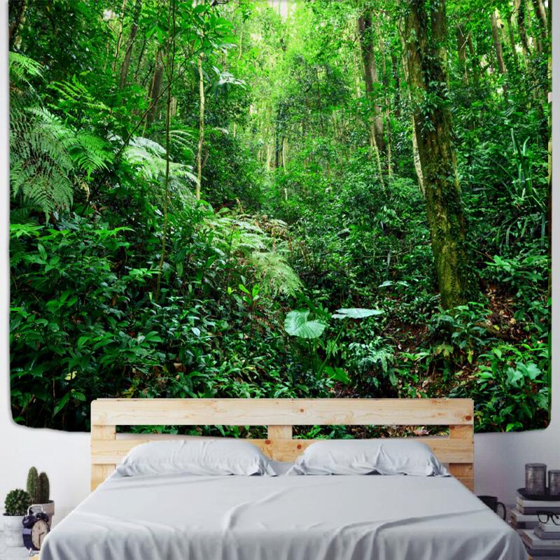 Green Forest Tree Wall Tapestry Nature Landscape Wall Hanging Bedroom Living Room Home Decoration 100X70CM