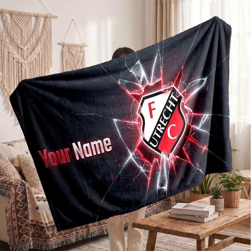 FC Utrecht Personalized Fleece Blanket With Football Logo, Custom Name Text Soft Warm Home Throw Blanket
