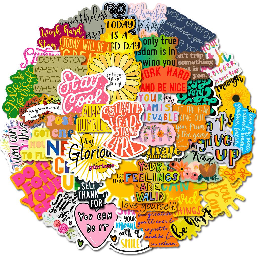 50 Inspirational Copybook Paper Diy Suitcase Sticker English Cartoon, Creative Graffiti Sticker