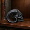 Modern Gothic Atmosphere Pieces 3D Printed Goat Horn Skull Ornament, Ram Horned Devil Trendy Bookshelf Statues Skull, Halloween Dark Desktop