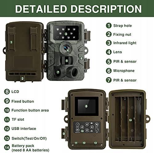 Kamera Myśliwska 1080P 20Mp Z Czujnikiem Ruchu Podczerwieni Night Vision