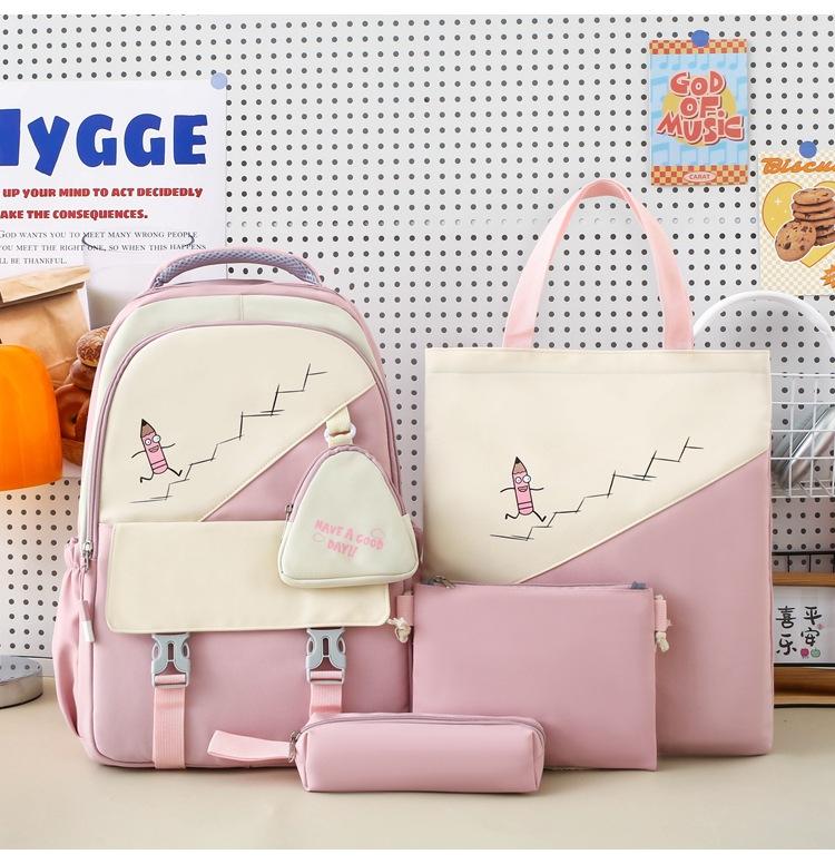 

New junior high school schoolbag lightweight primary school girls high value simple large capacity backpack рожевий