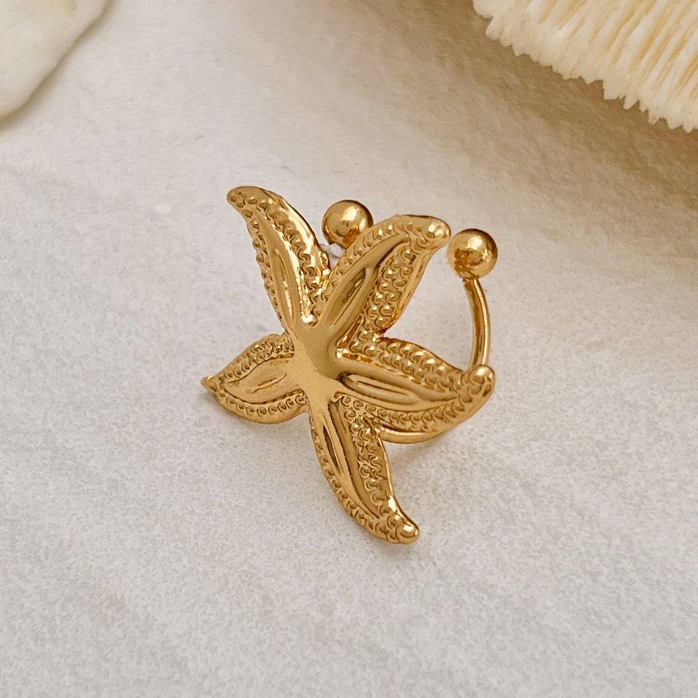 Vacation Style Starfish Shell Flower Ear Clip Earrings Gold/Silver Non-Piercing C-shaped Ear Cuff Daily Jewelry Accessories