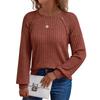 Women's Round Neck Solid Color Hollow Button Long Sleeved Casual Patchwork Top