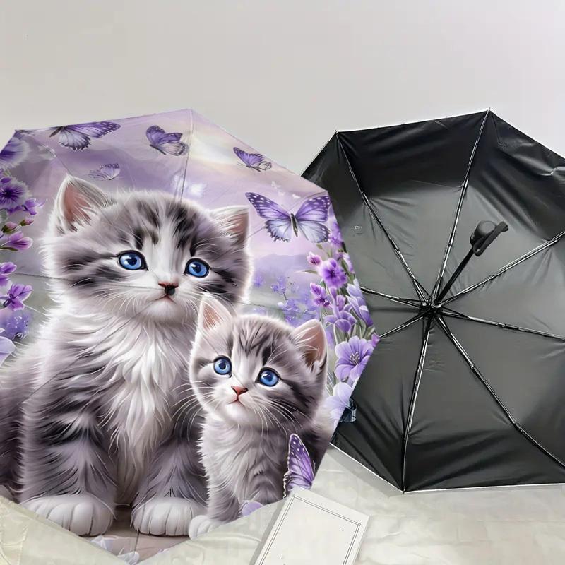 1PC Kittens Flowers Umbrella-8-Rib Reinforced Portable Folding Travel Suitable for All Seasons Outdoor Daily Use  -J0388