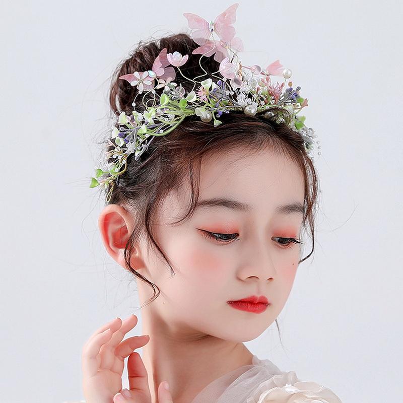 Sweet Butterfly Wreath Headband For Kid Children's Forest Style Hairbands Princess Flower Hair Band Flower Girl Headpiece