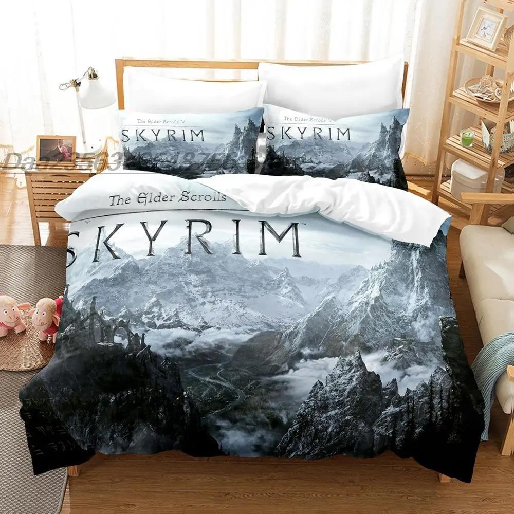 Skyrim Biancheria da Letto Singolo Matrimoniale Ful Quen King-Size Dimensioni Dimensioni Set Biancheria da Letto Aldult Ragazzi Camera da Letto Set Copripiumino Stampa 3D Anime letto