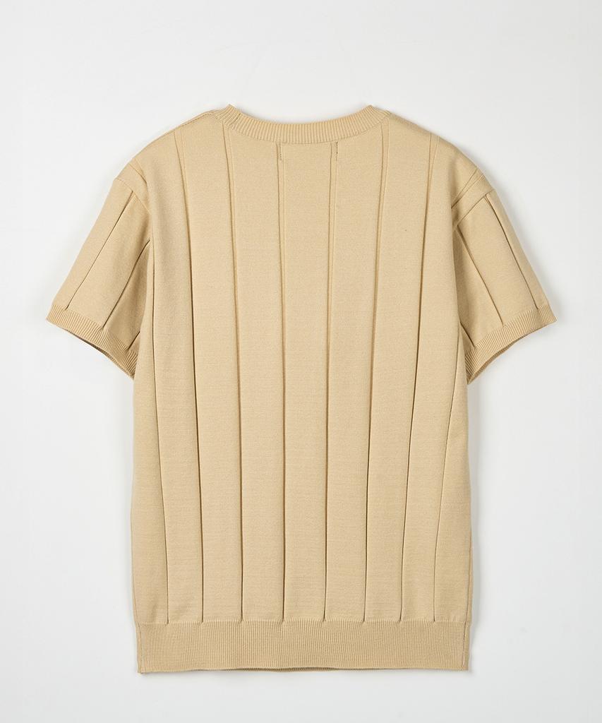 NODU Round Ribbed Short Sleeve Knit [Beige]