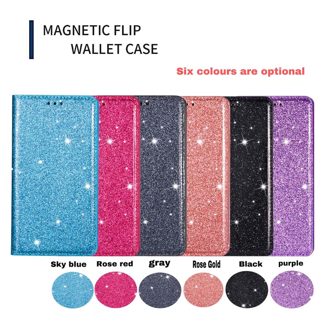 Glitzer Leder Hülle für Samsung Galaxy S25 S26 S24 S23 FE S22 S21 Ultra Plus + A37 A57 A07 A17 A06 A16 A36 A56 A26 Flip Cover