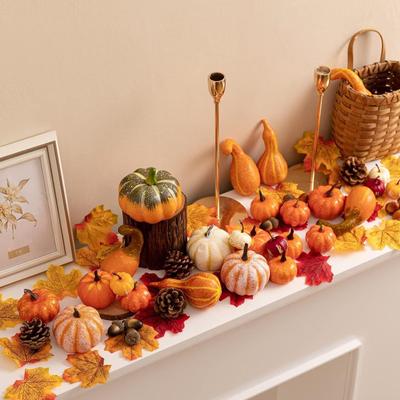 Mini Künstliche Kürbisse Tannenzapfen Simulation Ahornblätter Halloween Kürbis Thanksgiving Herbst Hochzeit Foto Requisiten Dekorationen