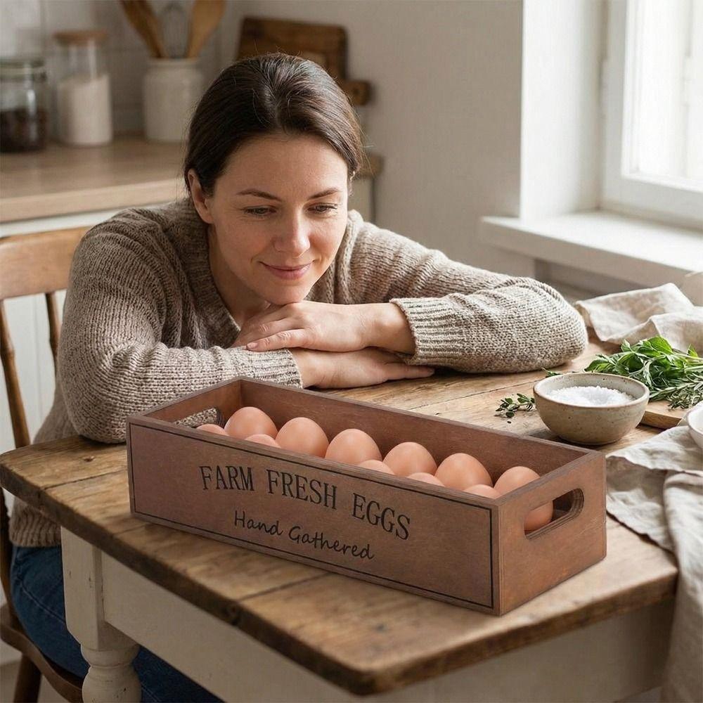 Open-Top Lid Wood Egg Case Large Capacity Egg Display Crates  Kitchen Organizer