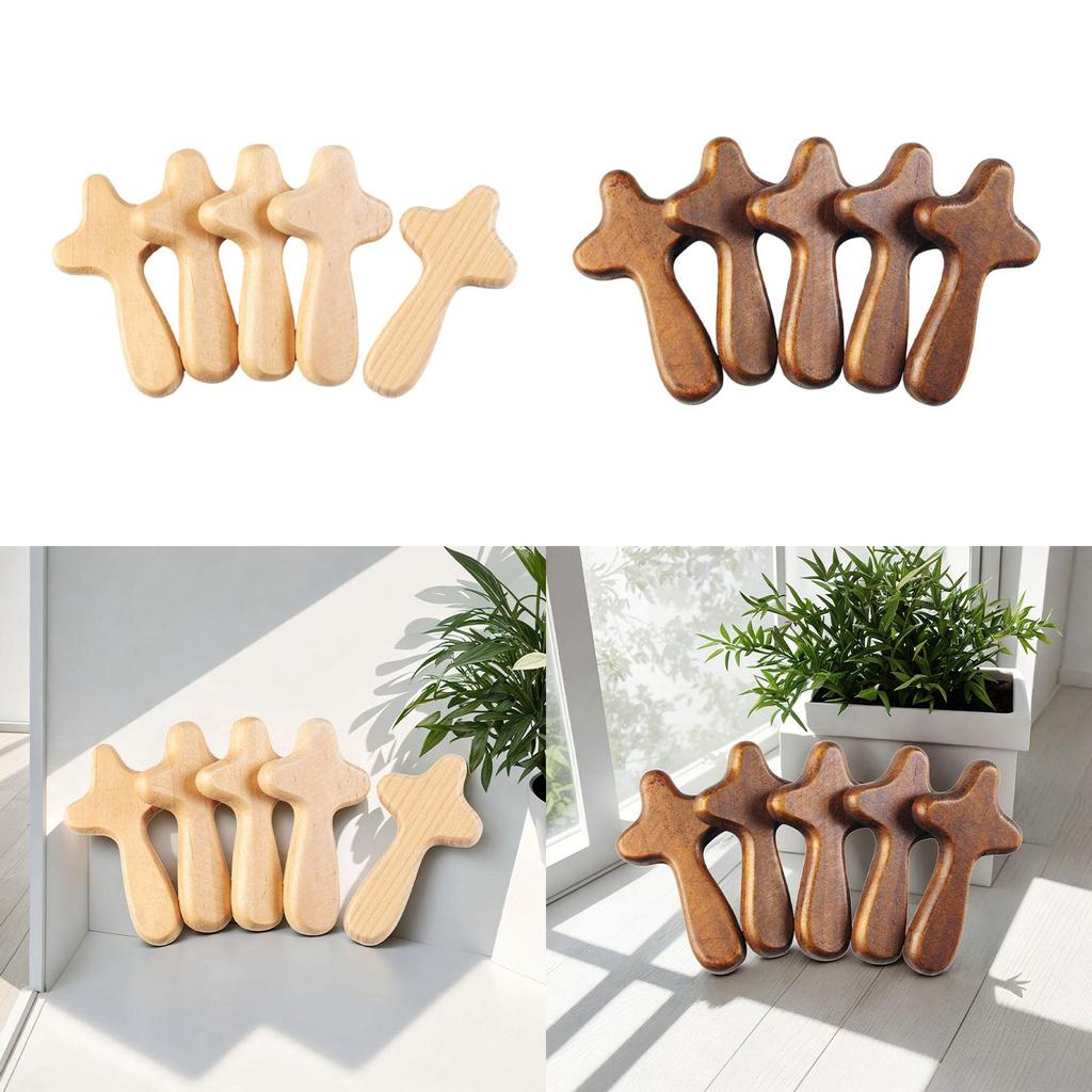 5Pcs Wooden Holding Cross Colleague Comfort Small Decoration Family Religious Person Hand Held Prayer Cross Pinewood Wood Cross