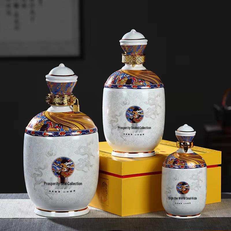 Geschenkset aus Keramik-Weinkrügen – 1/3/5 Jin versiegelter Baijiu-Aufbewahrungskrug mit Geschenkbox
