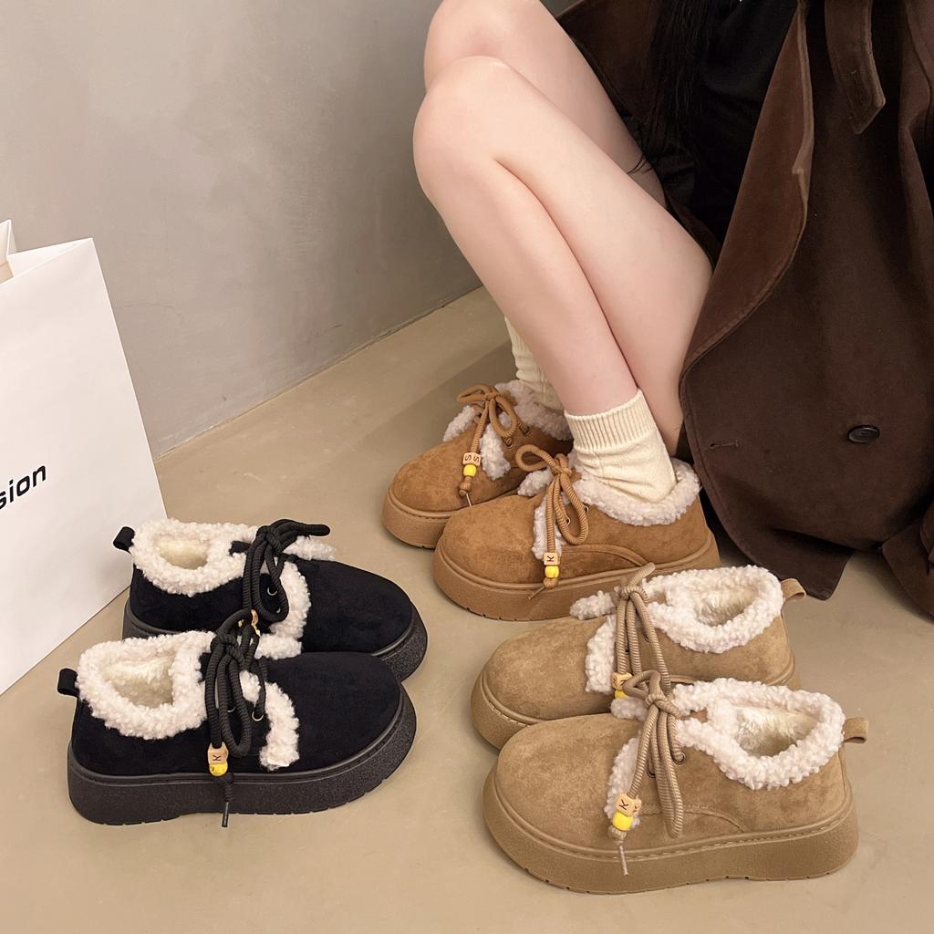 Lace-up cotton shoes for women's winter new casual velvet thickened warm student thick-soled snow boots for women
