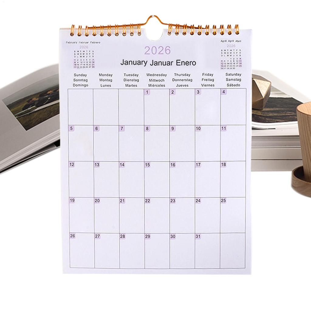 Wall Calendar 2026 12 Month Multilingual Coil Wall Calendar Modern Decorative Planner for Bedroom Dormitory Apartment Family