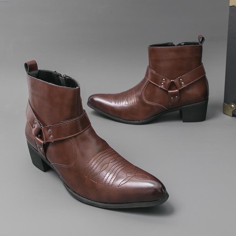 Men's Pointed Toe High-top Chelsea Boots – Large Size British Style Leather Casual Shoes