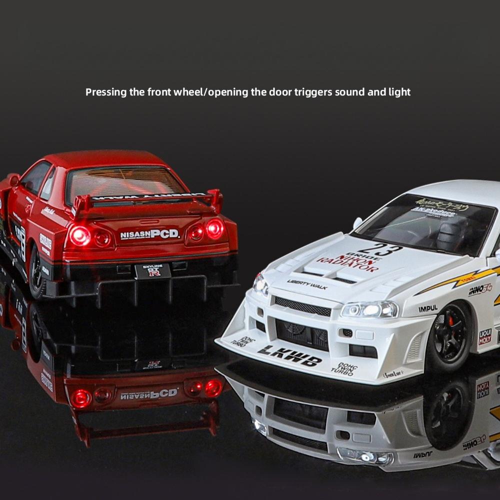 1:24 Nissan Skyline GTR-R34 S15 Modified version Alloy Car Model Sound and Light Children's Toy Collectibles Birthday Gift
