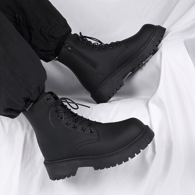Martin Boots Men's New Spring Black Locomotive Tooling Boots High-top Soft Leather Waterproof Casual Leather Boots