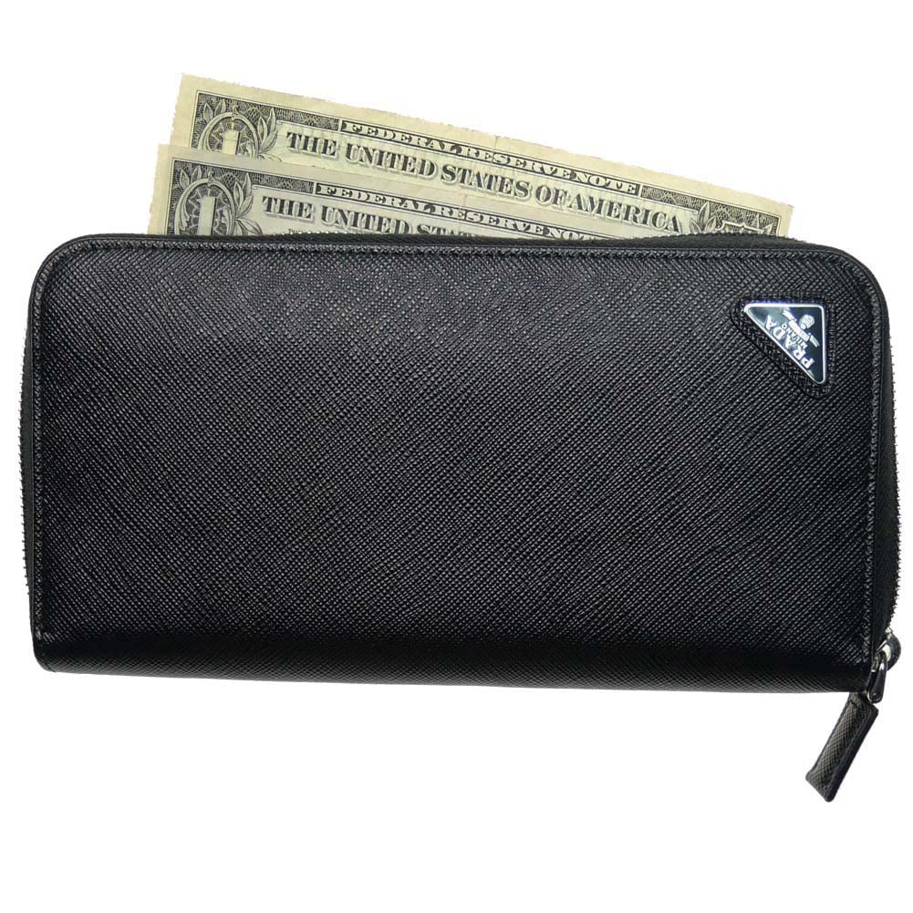 Dlouhá peněženka s kulatým zipem, reliéfní kůže 2ML317 QHH F0002 černá [Prada] Pánská [Položka]